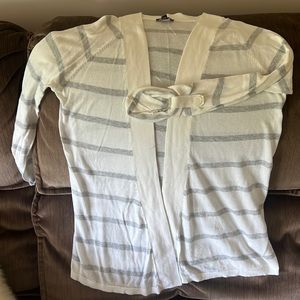 Express cream with gray stripes open cardigan 3/4 sleeve button closure S
